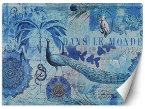Carta Da Parati, Mandala Pavone blu tropicale