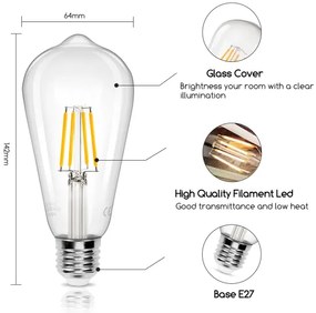 Lampadina LED FILAMENT ST64 E27/4W/230V 2700K - Aigostar