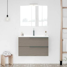 Mobile bagno sospeso 80 fango con lavabo in ceramica e specchio a filo LED  Victoria