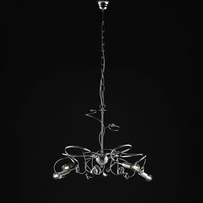 Lampadario Moderno 5 Luci Ferro Cromo e Strass Serie Twister