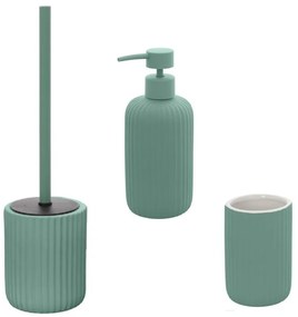 Set portaspazzolini dispenser portasapone e portascopino in ceramica verde Color