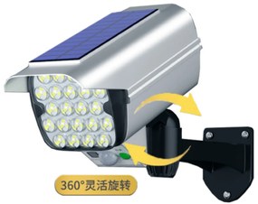 Lampada Led Con Pannello Solare e Sensore Movimento 12W 500lm 6500K Con Forma di Finta Telecamera Bullet