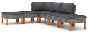 Set divani da giardino 6 pz con cuscini in polyrattan grigio