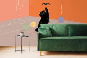 Carta da parati – Gatto giocoso con gomitoli