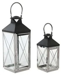 Lampioni DKD Home Decor Cristallo Nero Acciaio 18 x 18 x 43 cm Moderno Cromato