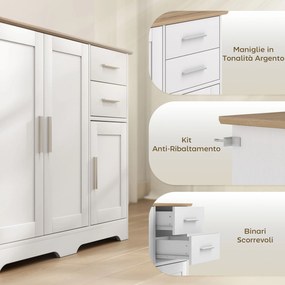 Credenza Moderna Buffet 100x40x78 cm con 2 Cassetti e 2 Armadietti in Legno Bianco e color Legno...