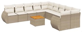 Set divani da giardino 11 pz con cuscini beige in polyrattan