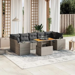 Set divano da giardino 8 pz con cuscini grigio in polyrattan