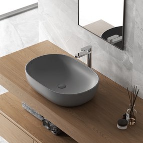 Lavabo D'Appoggio 60x41 Cm "Shelf" Grigio Scuro Opaco