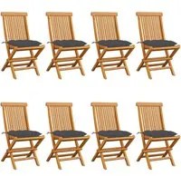 Sedie da Giardino con Cuscini Antracite 8 pz Massello di Teak cod mxl 45343