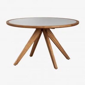 Tavolo Da Pranzo Rotondo In Cemento E Legno Di Acacia (ø130 Cm) Gamila Grigio - Sklum