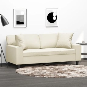 Divano a 2 posti con cuscini crema 140 cm in similpelle