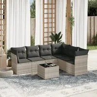 Set Divani da Giardino 7pz con Cuscini Grigio Chiaro Polyrattan 3217692