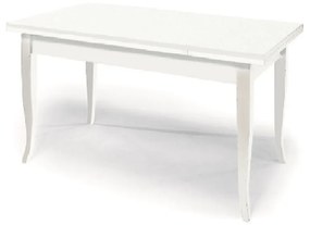 Tavolo da pranzo classico in legno massello bianco opaco 160x80 cm