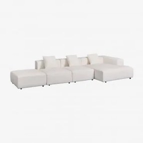 Divano Componibile Chaise Longue Angolare Destro 3 Pezzi Con Puff (↔︎390 Cm) Bruna Bouclé Blanco - Sklum