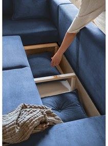 Divano letto angolare in velluto a coste blu scuro (angolo sinistro/"U") Lazy Lukka - Miuform