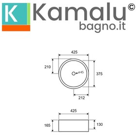 Kamalu - lavabo design da appoggio rotondo 42cm in ceramica bianca lucida | litos-342