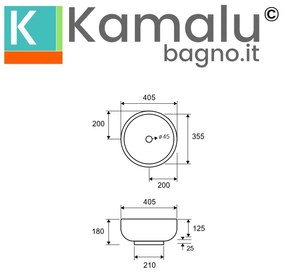 Kamalu - lavabo da appoggio rotondo 40cm in ceramica bianca |litos-340