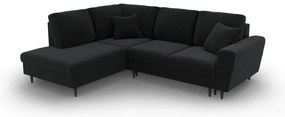 Divano angolare nero allungabile e con contenitore (con penisola a sinistra/a L) con rivestimento in velluto Kyoto – Cosmopolitan Design