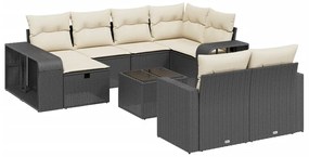 Set divani da giardino 11 pz con cuscini in polyrattan nero