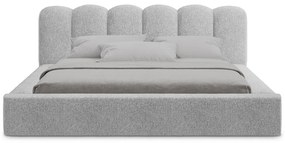 Letto matrimoniale imbottito grigio con contenitore con griglia 140x200 cm Mano - Makamii