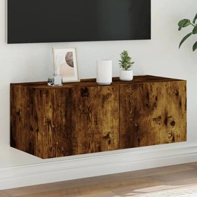 Mobile Tv A Parete Con Luci Led Rovere Fumo 80x35x31 Cm /