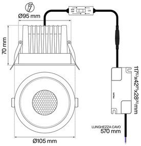 Faro da Incasso Bianco 18W Foro Ø95mm CCT 15°-55° con driver Philips Colore Bianco Variabile CCT