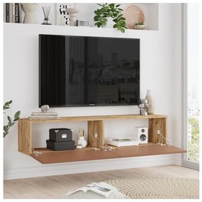 Mobile TV Sospeso 140x32x30 Effetto Legno Rovere E Rosso Frame