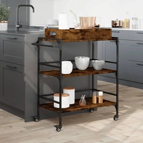 Carrello da cucina rovere fumo 81,5x41x92,5cm legno multistrato