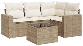 Set divano da giardino 5 pz con cuscini beige in polyrattan