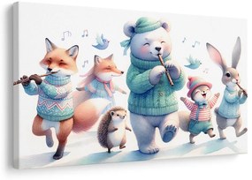 Quadro su tela – Parata musicale di animali nel paesaggio invernale