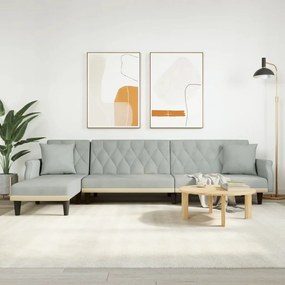 Divano Letto A L Grigio Chiaro 271x140x70 Cm İn Velluto /
