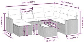 Set divano da giardino 8 pz con cuscini beige misto polyrattan