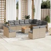 Set Divano da Giardino 13 pz con Cuscini Beige in Polyrattan 3224813