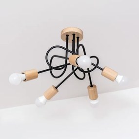 Lampadario a plafone OXFORD 5xE27/15W/230V, finitura pino/nero