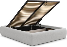 Letto matrimoniale imbottito grigio chiaro con contenitore/senza testiera con rete inclusa 160x200 cm Inera – Bobochic Paris