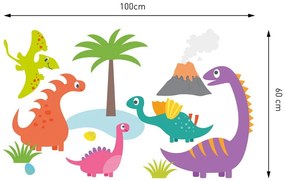Adesivo per bambini con simpatici dinosauri colorati 100 x 60 cm