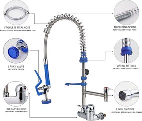 Rubinetto da cucina a parete ELITE EDITION PRO1815, cromato lucido con doccetta estraibile