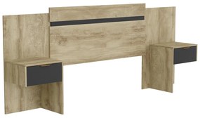 Testata letto allungabile con comodini 140/160 cm Naturale e Nero - PARATI