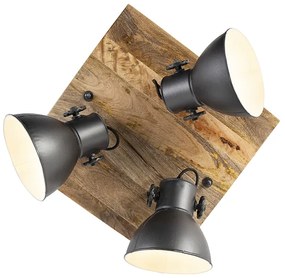 Faretto industriale grigio scuro con legno di mango 3 luci - Mangoes