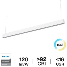Lampada Lineare LED Sospesa 40W 120cm, UGR16, CCT, PHILIPS Certadrive Colore del corpo Bianco