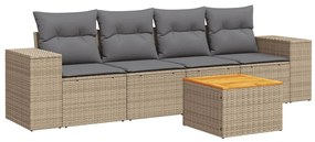 Set divano da giardino 5 pz con cuscini beige in polyrattan