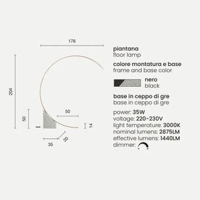 Piantana LED in metallo Nero con base in ceppo di Grč RUNE 176x204 cm