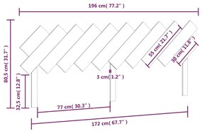 Testiera per Letto Grigia 196x3x80,5 cm Legno Massello di Pino