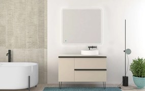 Mobile da bagno sospeso sotto lavabo Rodi L 105 x H 57 x P 46 cm beige laccato opaco, 3 cassetti BADEN HAUS
