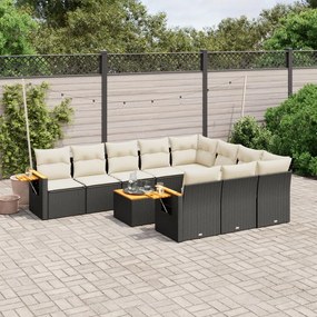 Set divani da giardino 11 pz con cuscini in polyrattan nero