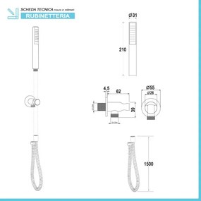 Set doccia Ecostyle tondo braccio 40 cm + soffione ABS 22 cm + kit doccia + miscelatore