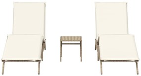 Lettini prendisole 2 pz con tavolino beige in polyrattan