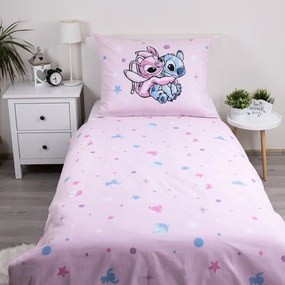 Set copripiumino e federa da bambini rosa in cotone per letto singolo 140x200 cm Lilo a Stitch "Universe" – Jerry Fabrics