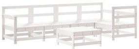 Set Divani da Giardino 6pz con Cuscini in Legno Massello Bianco